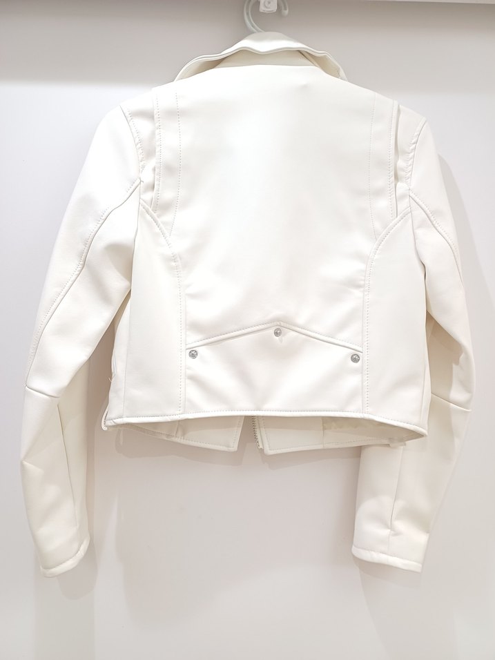 Krem Kemerli Mini Deri Biker Ceket - Görsel 3