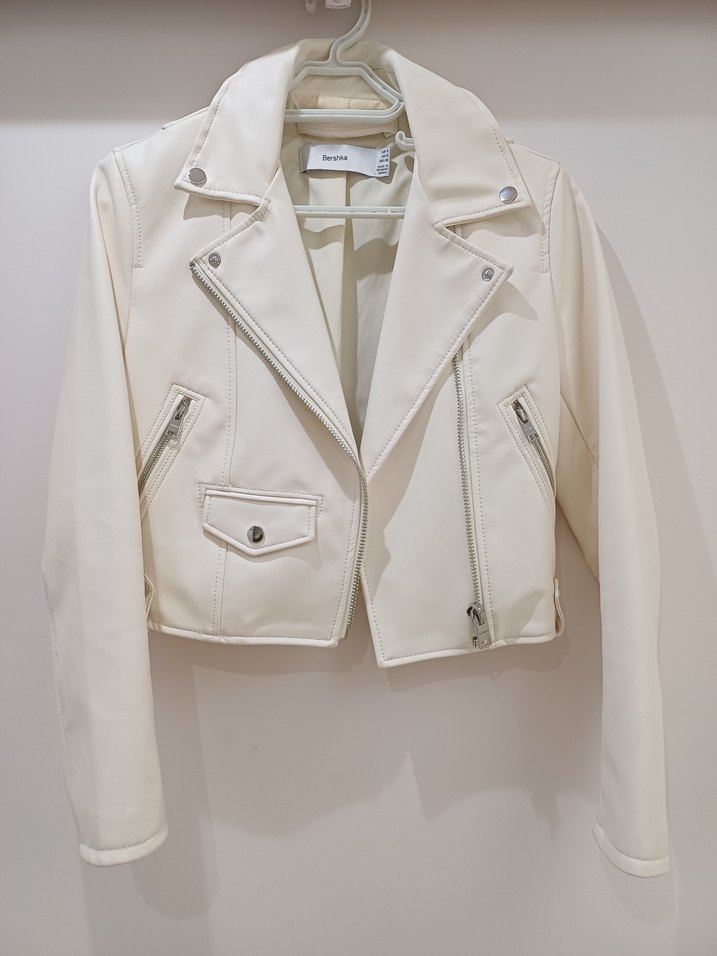 Krem Kemerli Mini Deri Biker Ceket - Görsel 2