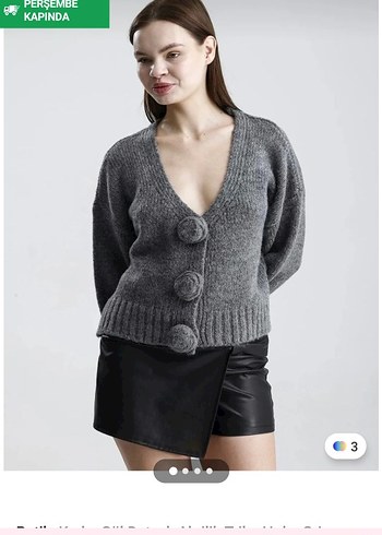 Gri Örme Hırka - Görsel 6