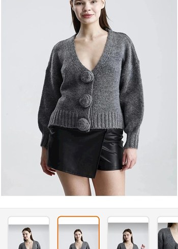 Gri Örme Hırka - Görsel 5