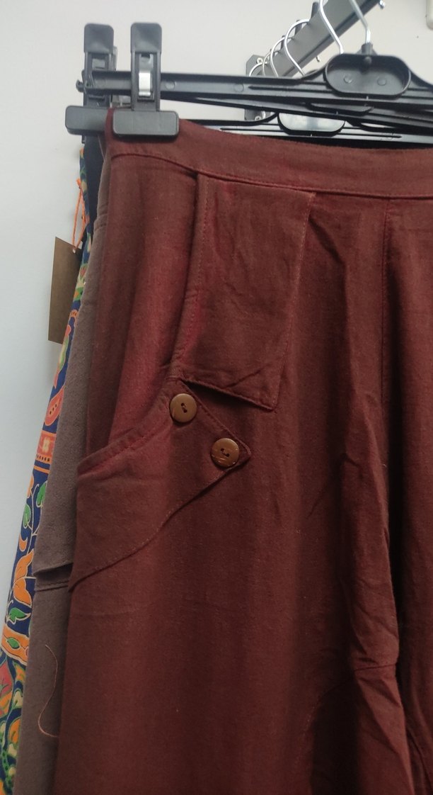 Modern şalvar. Düğmeli bordo Bol Kesim Kadın Pantolon - Görsel 3