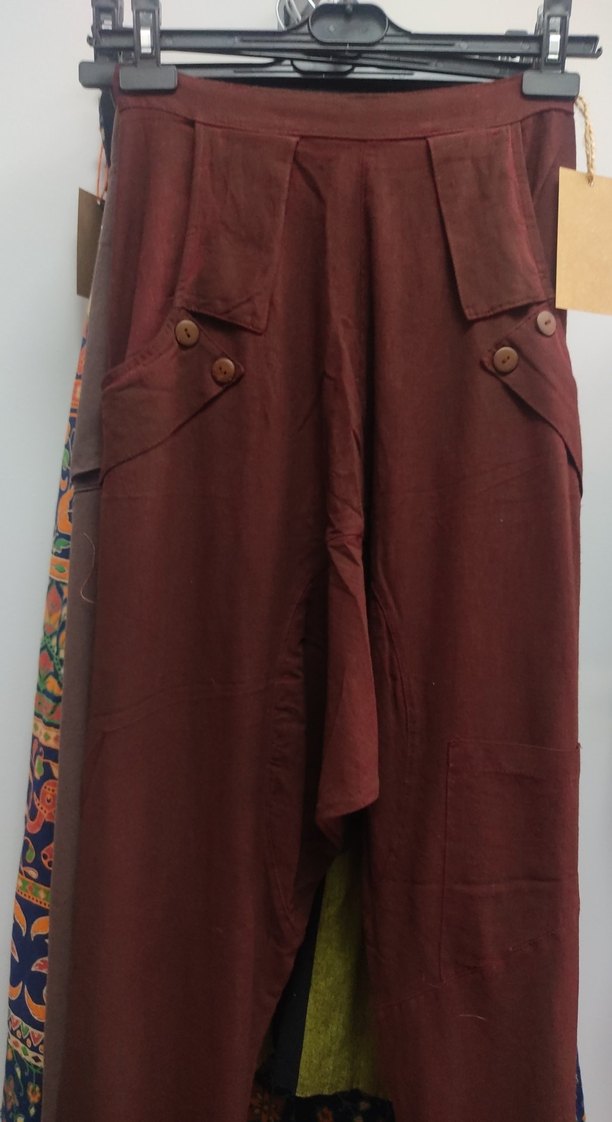 Modern şalvar. Düğmeli bordo Bol Kesim Kadın Pantolon - Görsel 2