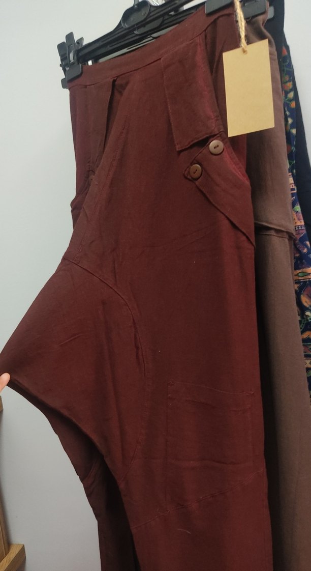 Modern şalvar. Düğmeli bordo Bol Kesim Kadın Pantolon - Görsel 4