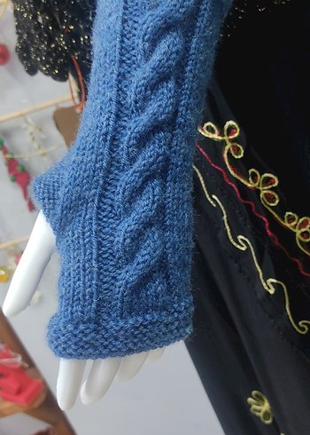 Mavi Örgü Bohem Kadın Eldiveni - Görsel 2