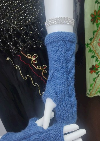 Mavi Örgü Bohem Kadın Eldiveni - Görsel 3