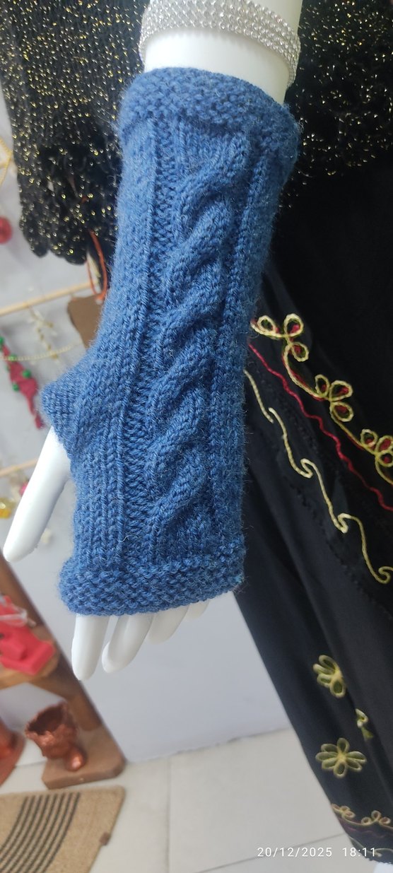 Mavi Örgü Bohem Kadın Eldiveni - Görsel 2