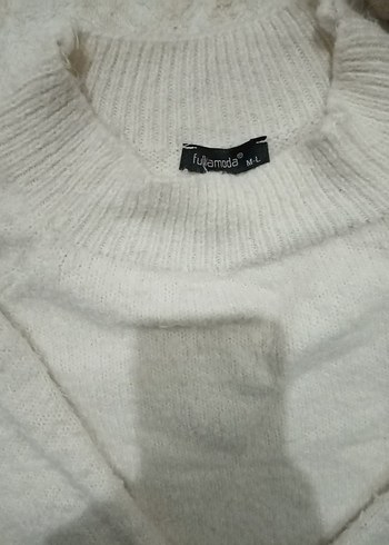 Beyaz Bisiklet Yaka Kadın Triko Kazak - Görsel 2