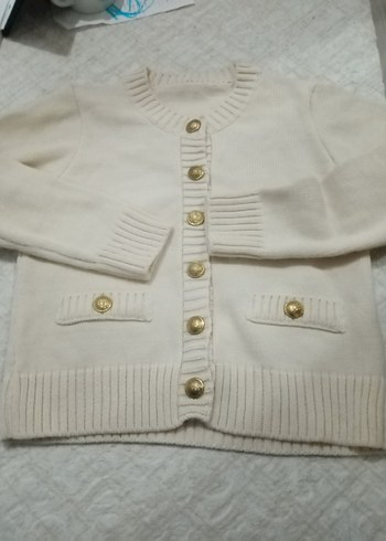 Düğmeli Beyaz Midi Kadın Hırka - Görsel 3