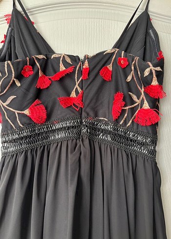 Nakışlı Siyah Uzun Bohem Elbise - Görsel 5