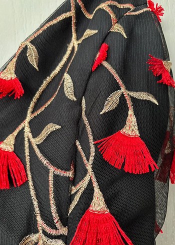 Nakışlı Siyah Uzun Bohem Elbise - Görsel 4