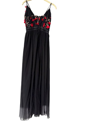 Nakışlı Siyah Uzun Bohem Elbise - Görsel 2