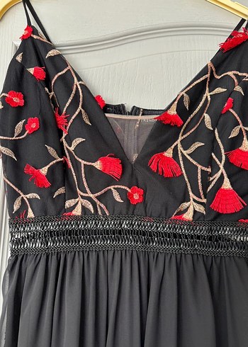 Nakışlı Siyah Uzun Bohem Elbise - Görsel 3