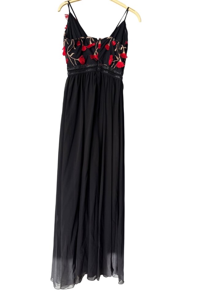 Nakışlı Siyah Uzun Bohem Elbise - Görsel 2