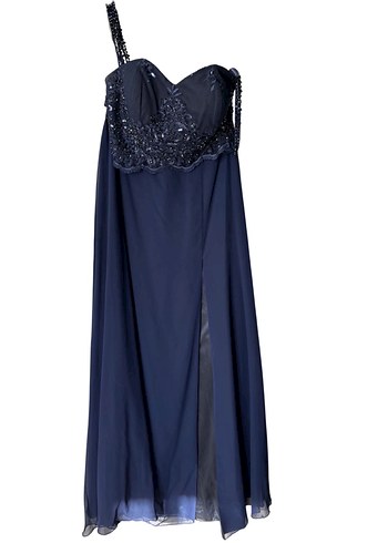 Lacivert Drapeli Uzun Abiye Elbise - Görsel 2