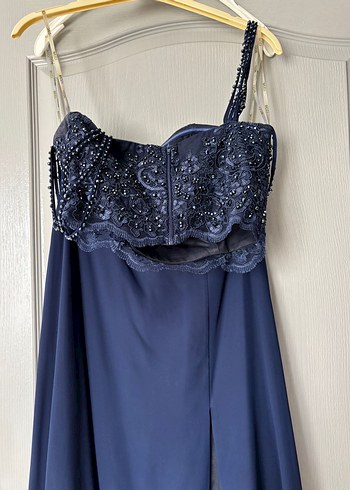 Lacivert Drapeli Uzun Abiye Elbise - Görsel 3