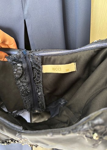 Lacivert Drapeli Uzun Abiye Elbise - Görsel 6