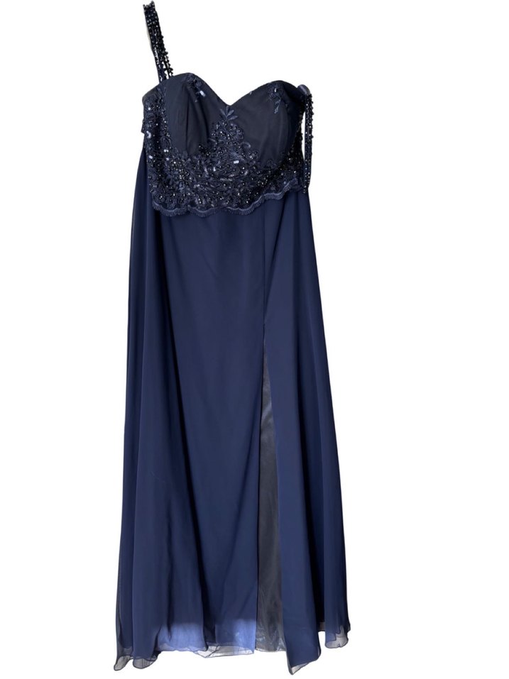 Lacivert Drapeli Uzun Abiye Elbise - Görsel 2