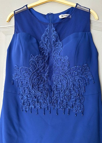 Dantel İşlemeli Lacivert Elbise - Görsel 3