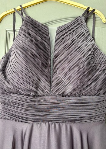 Mor Uzun Askılı Drapeli Abiye Elbise - Görsel 3