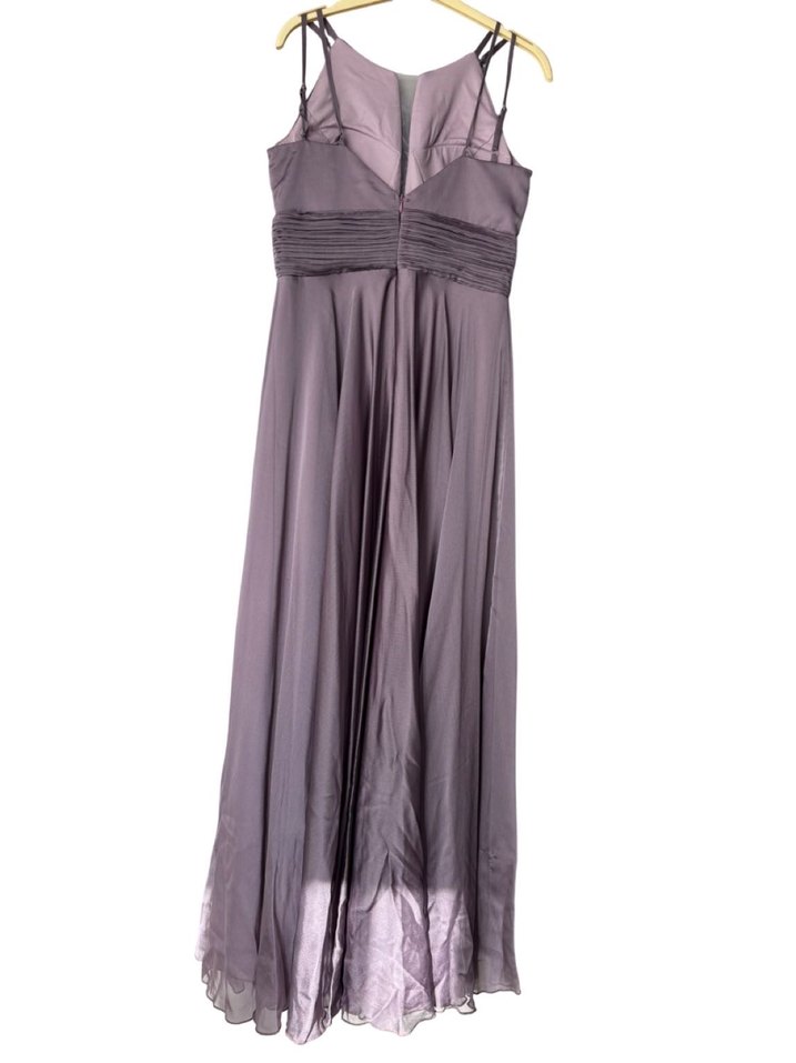 Mor Uzun Askılı Drapeli Abiye Elbise - Görsel 2