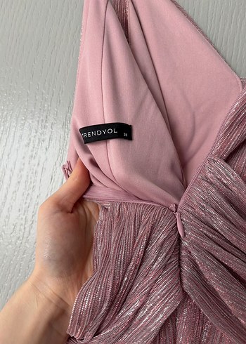 Pembe Pilili Uzun Askılı Abiye Elbise - Görsel 5