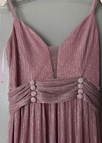 Pembe Pilili Uzun Askılı Abiye Elbise - Görsel 3