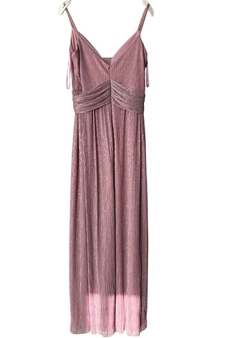 Pembe Pilili Uzun Askılı Abiye Elbise - Görsel 2