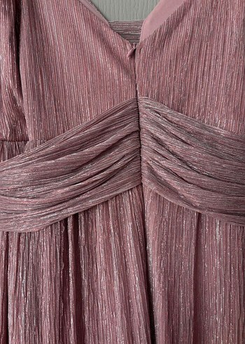 Pembe Pilili Uzun Askılı Abiye Elbise - Görsel 4