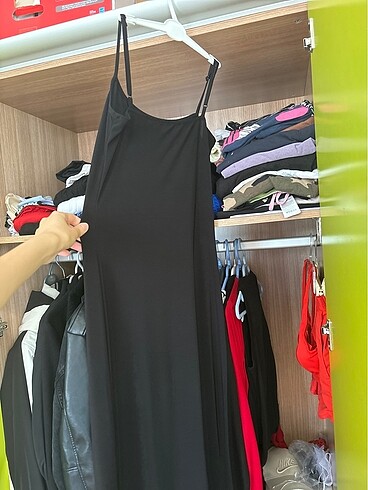 xs Beden siyah Renk trendyolmilla siyah vücudu saran askılı uzun elbise xs