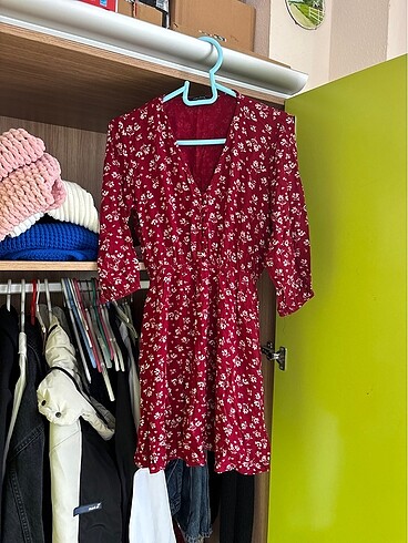 trendyolmilla 36 beden çiçekli bordo mini elbise
