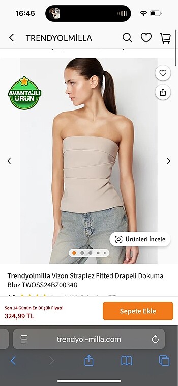 trendyolmilla büzgülü straplez bluz 34 beden