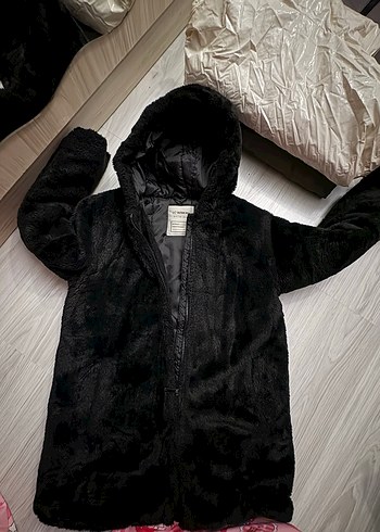 LC Waikiki Kürklü Siyah Midi Boy çocuk kaban
