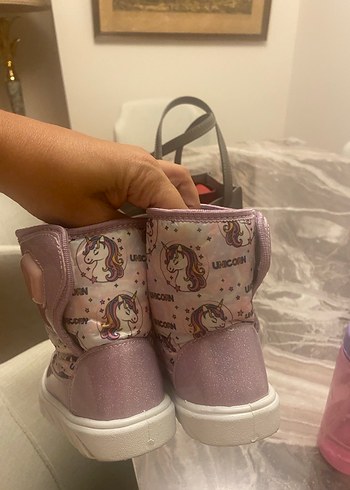 25 Beden Kız Çocuk Pembe Baskılı Bot Velcro lcw 25 numara
