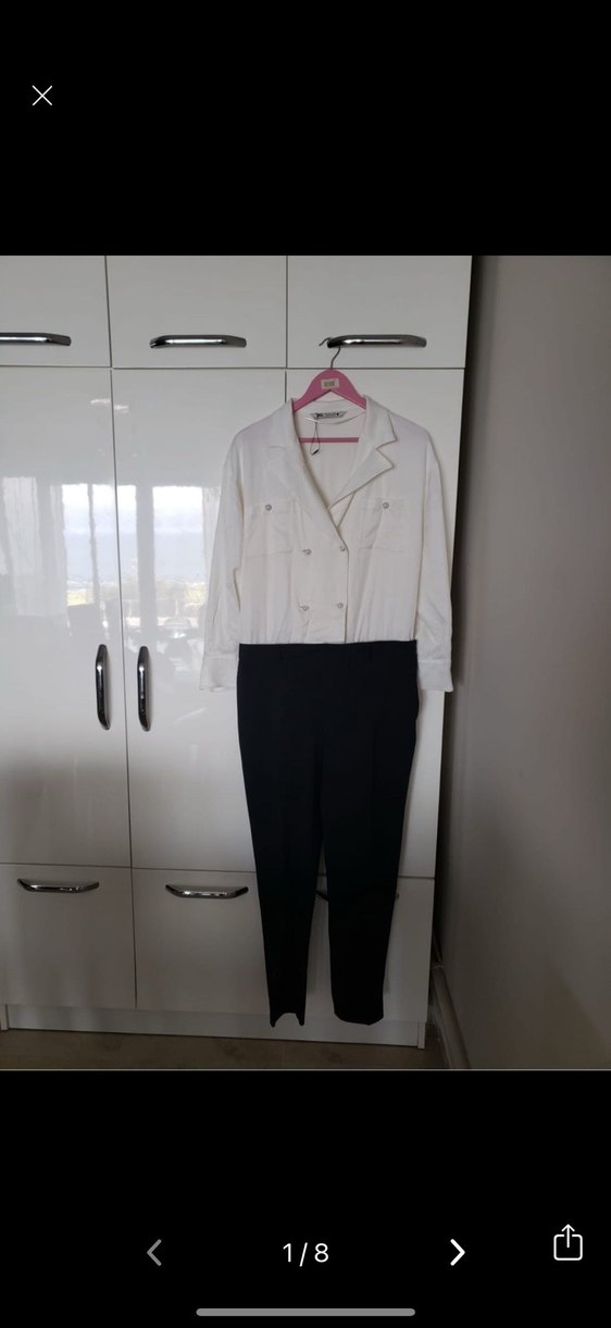 Zara Beyaz Düğmeli Midi Kadın Tulum - Görsel 2