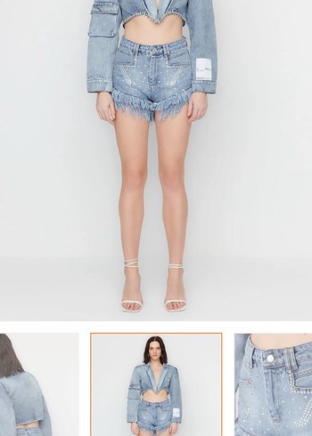 m Beden gri Renk Gri Batik Desenli Kadın Mini Denim Şort