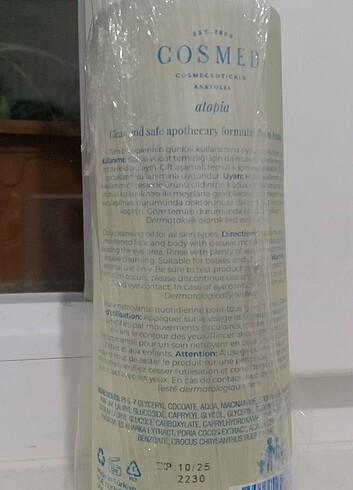  Beden Renk Cosmed atopia cleansing oil yağ