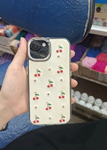 Parlak Beyaz Kiraz Desenli Telefon Kılıfı
