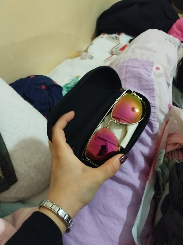 Fermuarlı Pembe Renkli Kadın Güneş Gözlüğü - Görsel 2