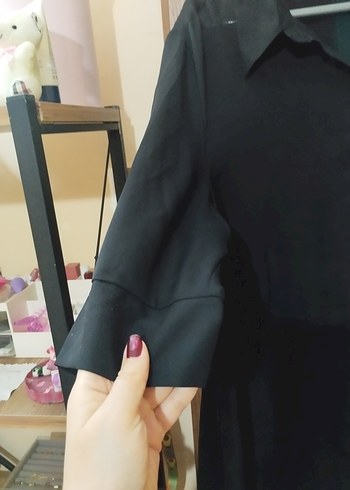 Düğmeli Siyah BÜYÜK BEDEN GÖMLEK - Görsel 2