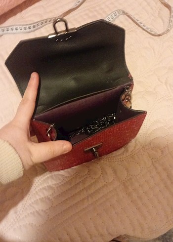 Kırmızı Vintage Yılan Desenli Deri Çanta - Görsel 2