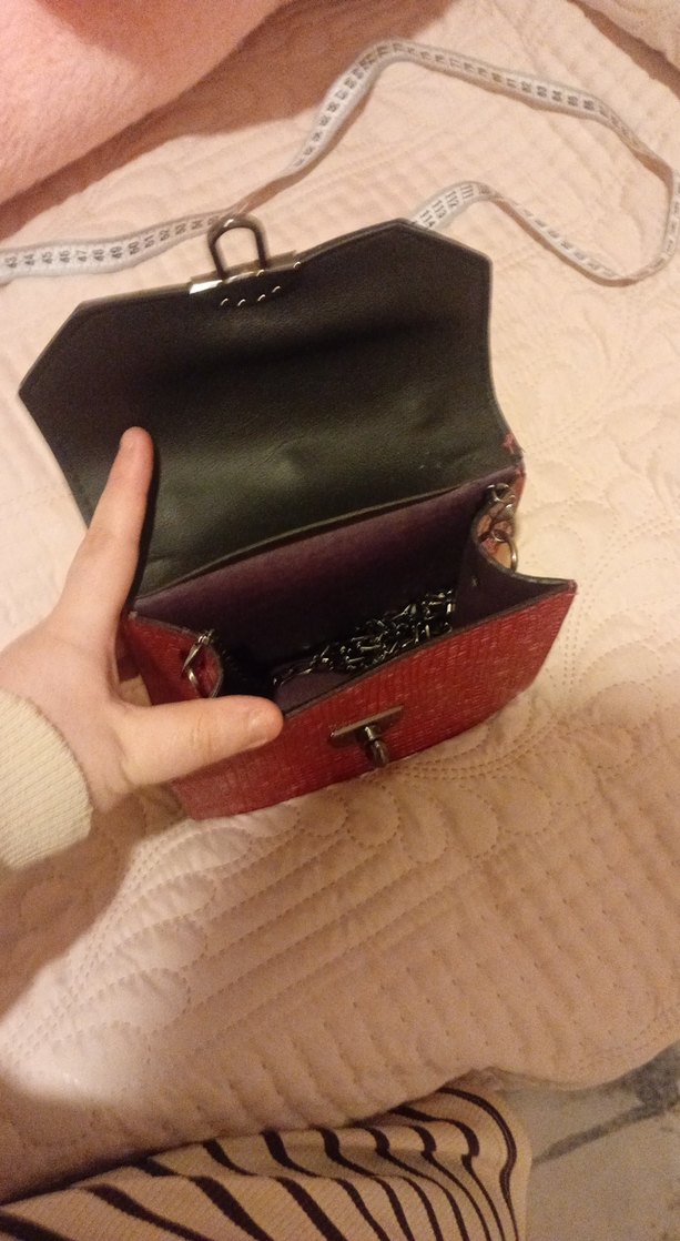 Kırmızı Vintage Yılan Desenli Deri Çanta - Görsel 2