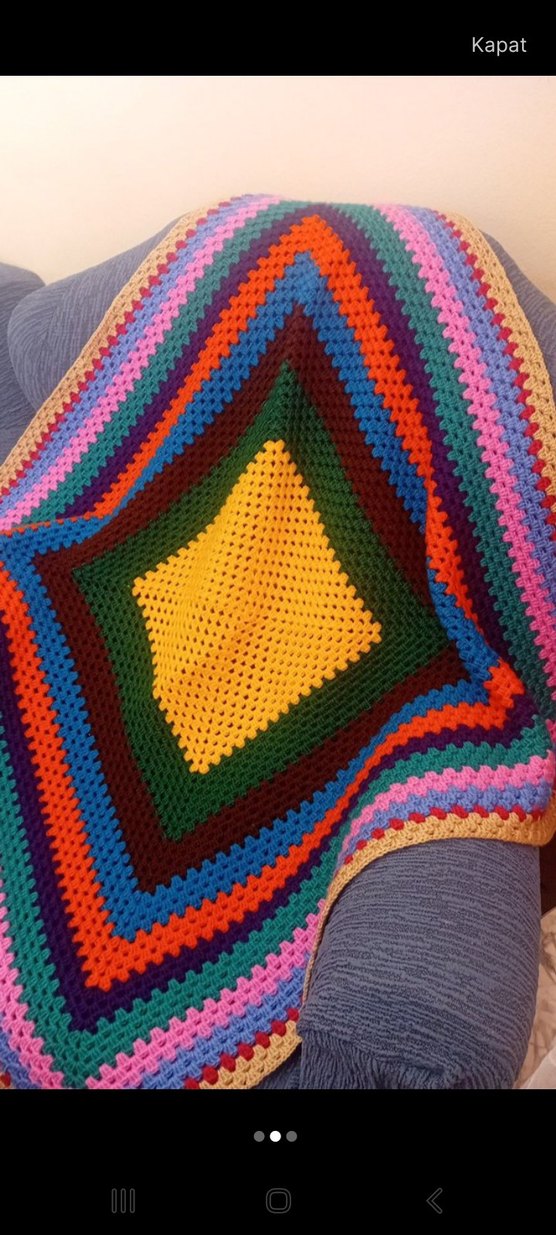 Renkli Desenli El Örgüsü Battaniye - Görsel 2