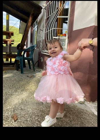 Pembe Çiçekli Kolsuz Kız Çocuk Elbisesi - Görsel 2