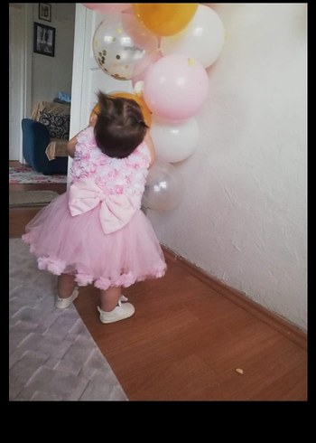 Pembe Çiçekli Kolsuz Kız Çocuk Elbisesi - Görsel 3