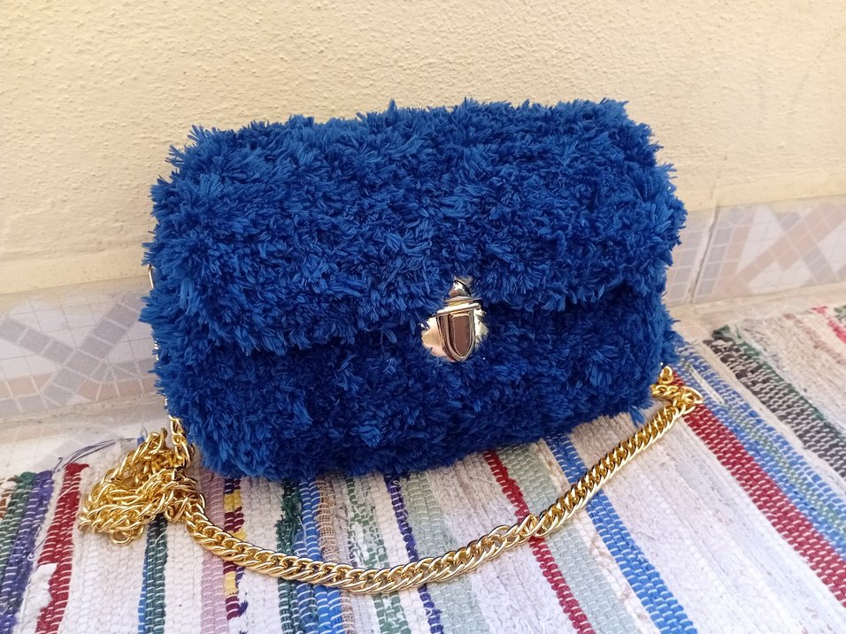 Örgü Kadın Çanta Mavi Bohem - Görsel 3