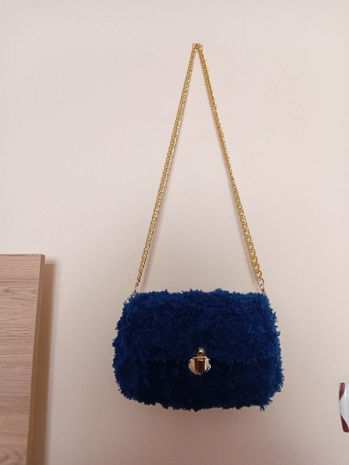 Örgü Kadın Çanta Mavi Bohem - Görsel 2