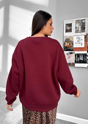 universal Beden Bordo HOLA Baskılı Kadın Sweatshirt