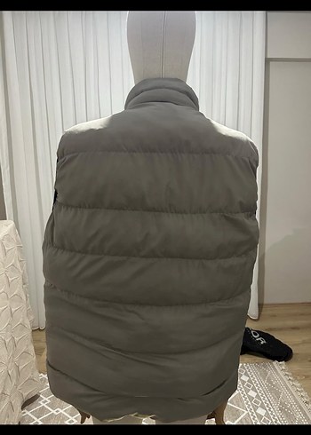 Gri Fermuarlı Yelek, Yüksek Yakalı, Suni Kumaş - Görsel 2