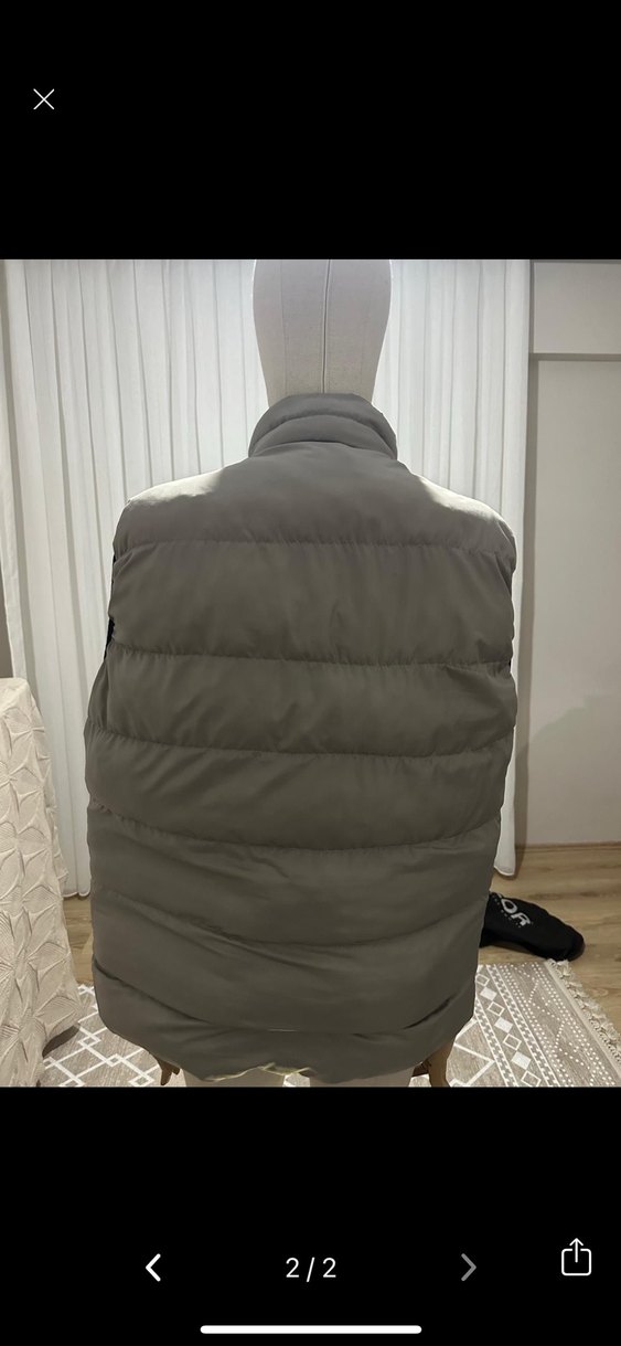 Gri Fermuarlı Yelek, Yüksek Yakalı, Suni Kumaş - Görsel 2