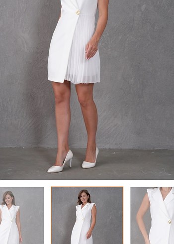 V Yaka Piliseli kırık siyah Beyaz Elbise - Görsel 2